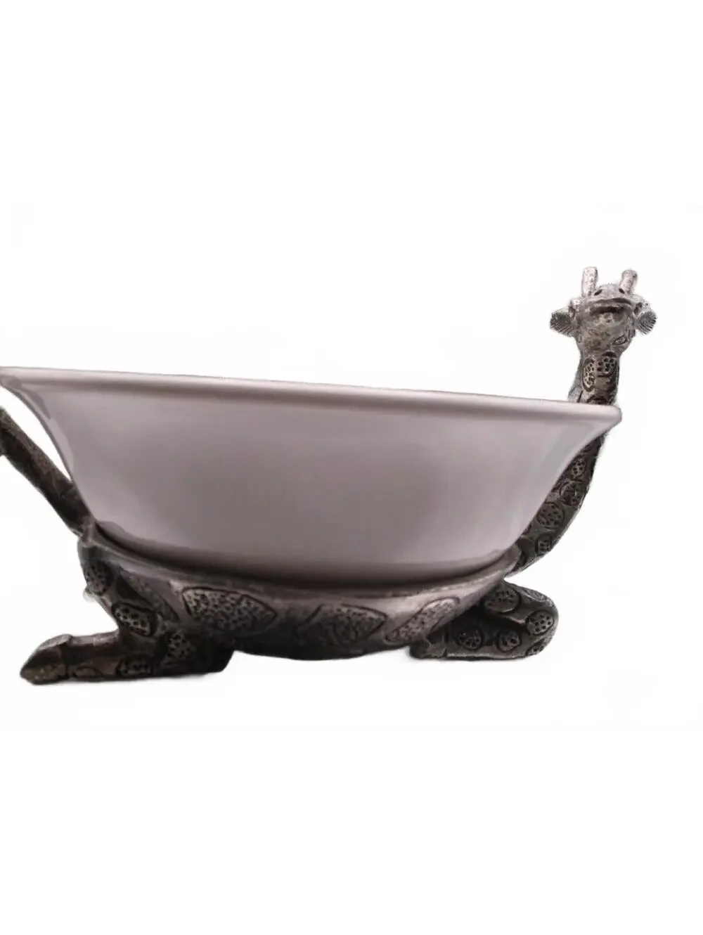 Pier 1 Imports Retired Giraffe White Ceramic Serving Bowl Pewter Metal Base 8.5
